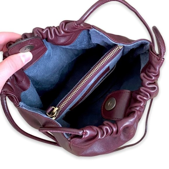 🙌Creatures of Comfort Italian Leather Burgundy Mini Pint Bucket Crossbody Bag - Picture 8 of 11